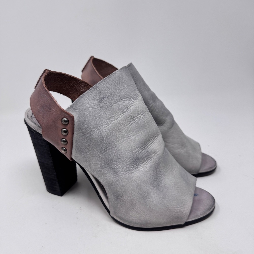 Free People Picture This Leather Peep Toe Block Heel Booties Dove Gray Size 38